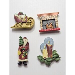 Lot of 4 Vintage Christmas Themed Button Covers Fireplace Santa Candle Sled